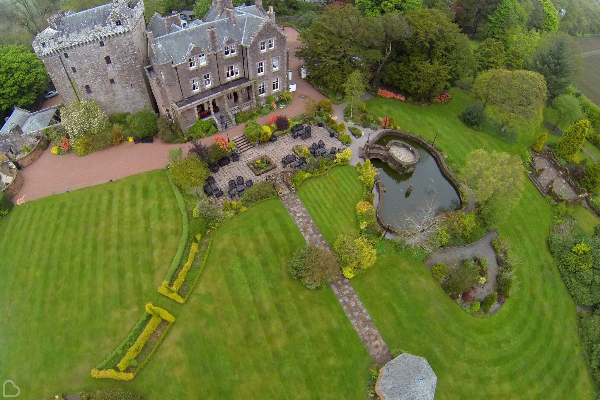 comlong castle photo taken with drone a cheap wedding venue in the uk