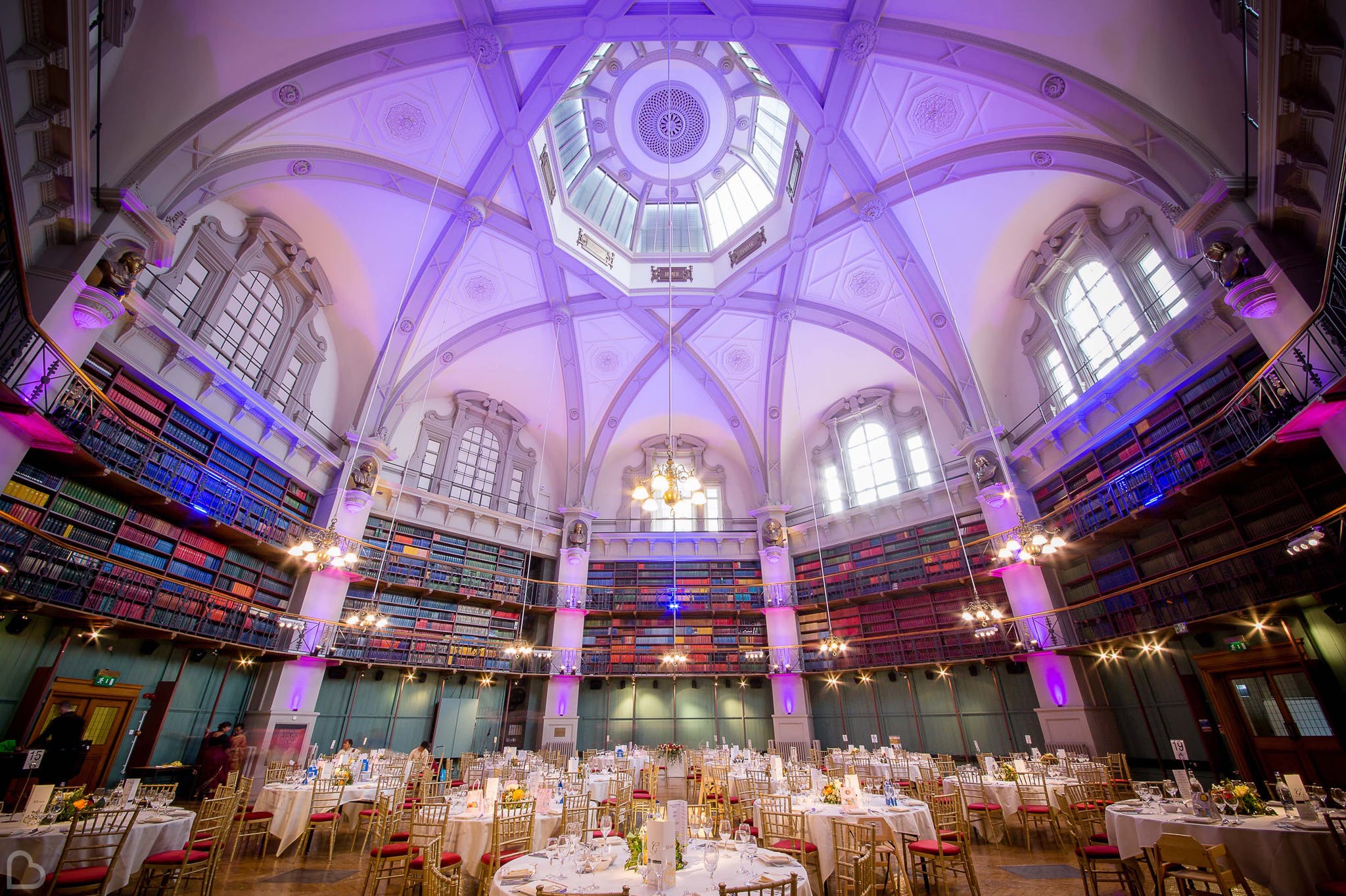 the bautiful high ceillings of QMUL, where a wedding reception is about to be hosted