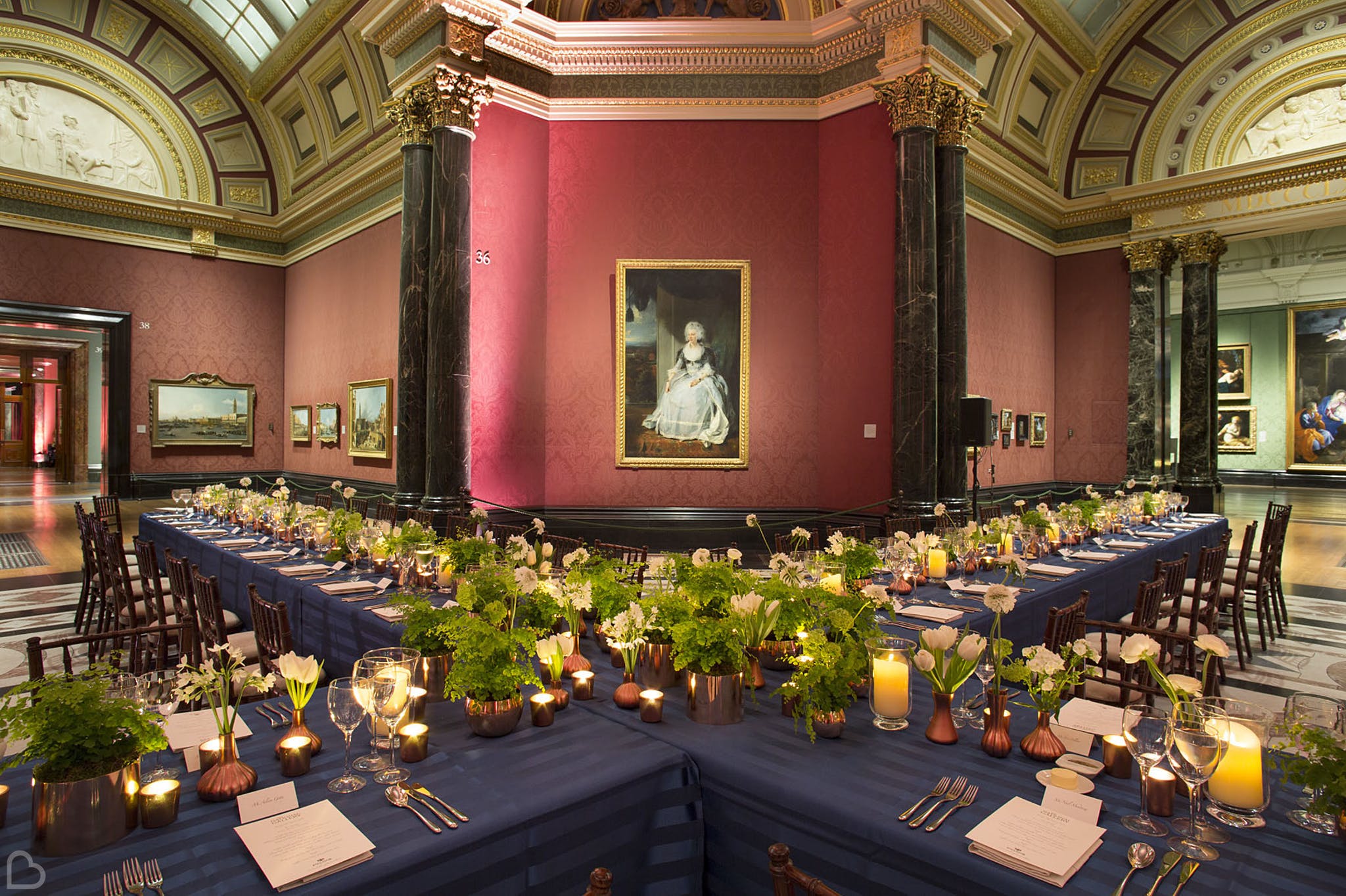 the national gallery set up for a winter wedding