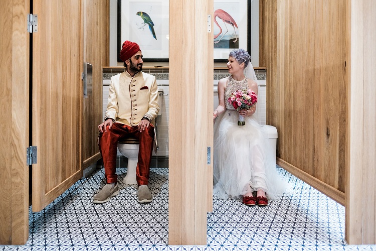 bridebook.co.uk bride and groom in the toilet