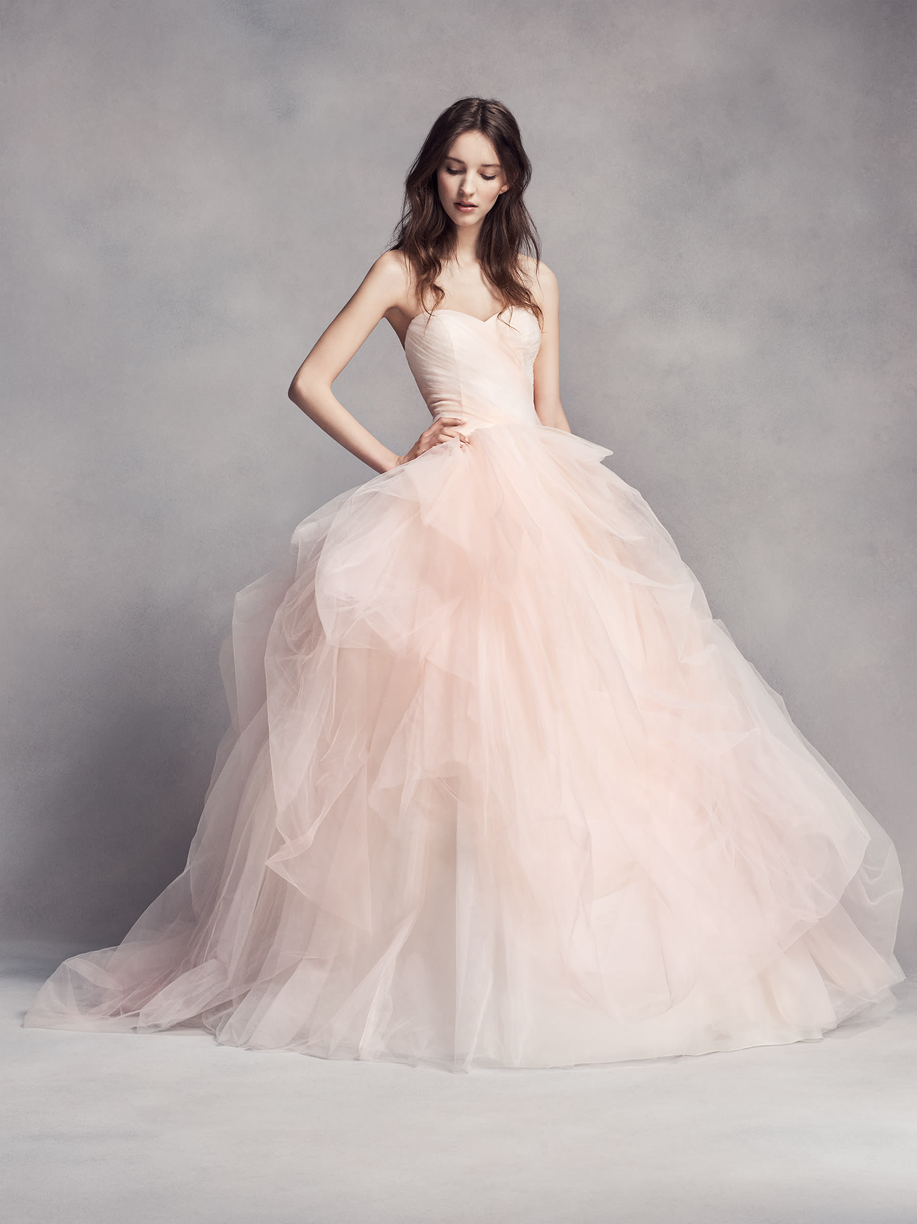Bridebook.co.uk David's Bridal pink ballgown dress