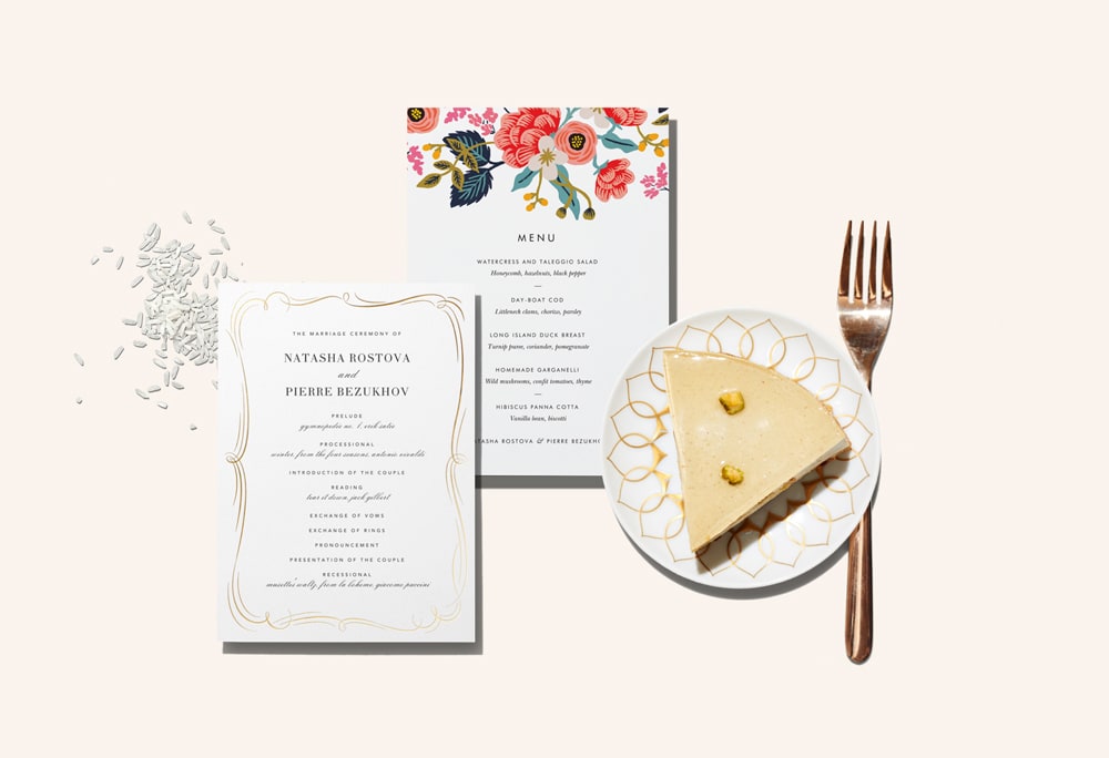 bridebook.co.uk paperless post wedding menus with a lslice of cake