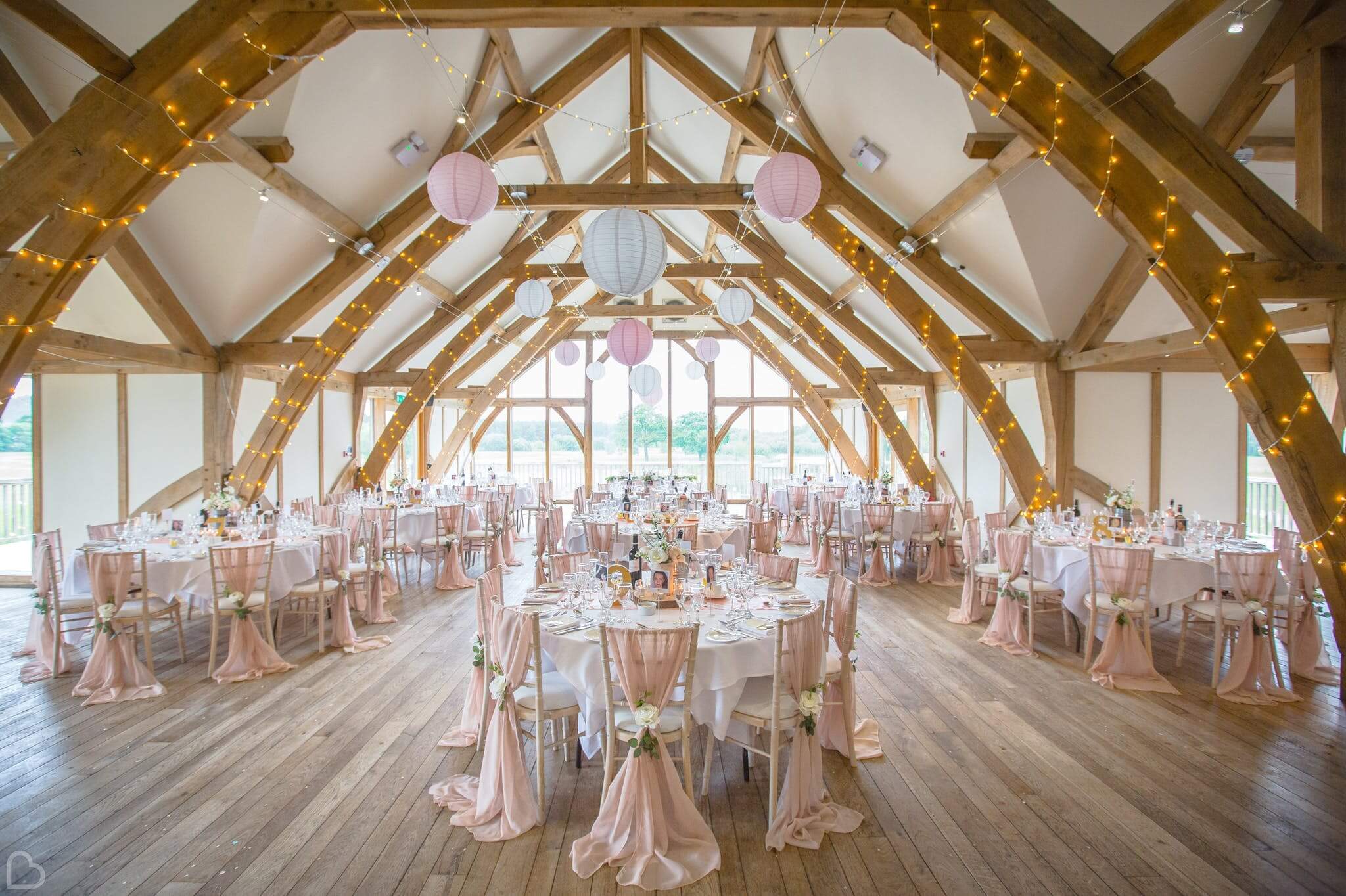 sanburn hall decorated for a wedding, this is a barn wedding venue in yorkshire, uk