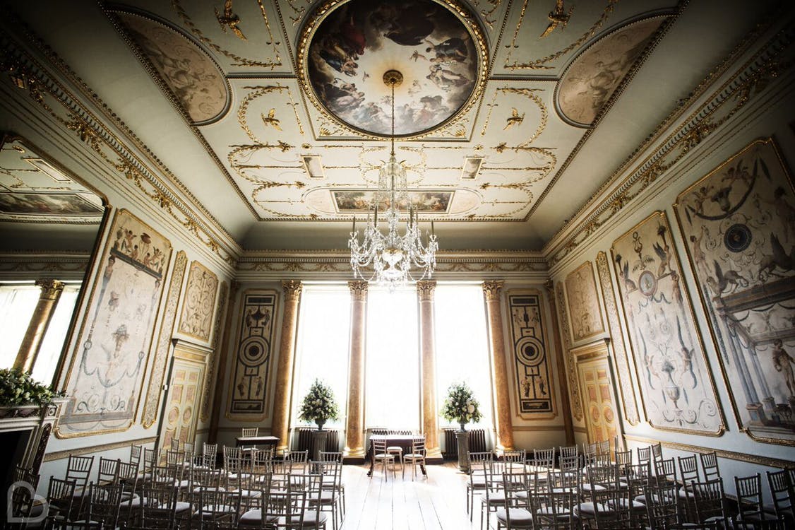 Stowe House ready for a wedding ceremony, this is a historic wedding venue in the uk
