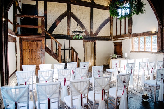 The Pilgrim's Rest, a small wedding venue set up for a wedding ceremony