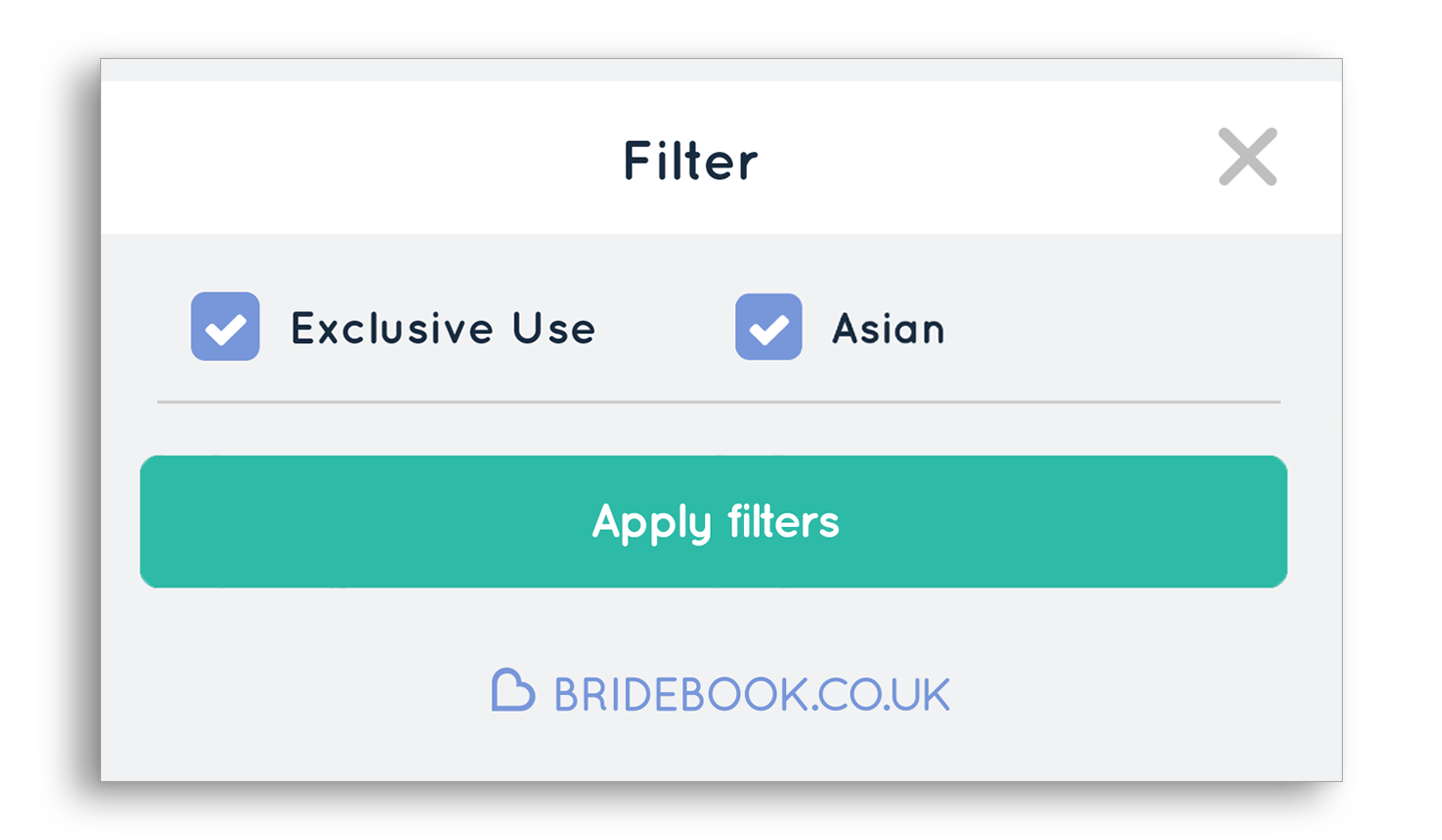 bridebook.co.uk wedding venue search filter