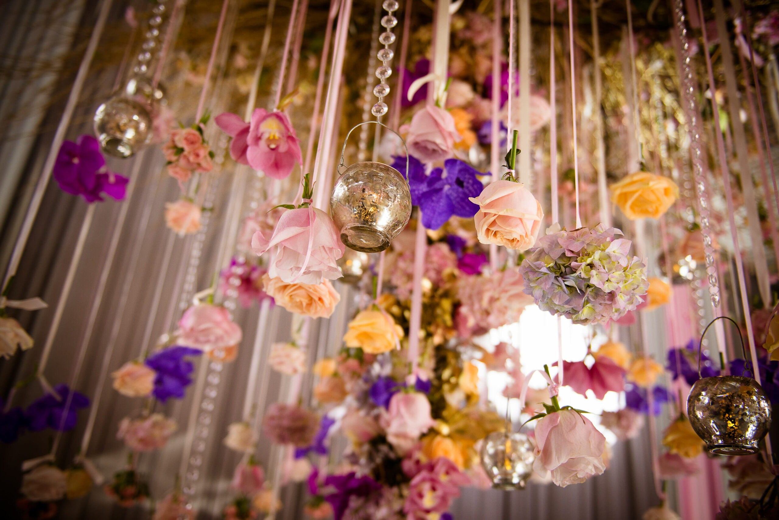 bridebook.co.uk - simon lycett hanging roses and lights